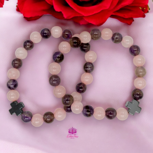 Set of 2 Gemstones Friendship Bracelets - Love - Amethyst & Rose Quartz 