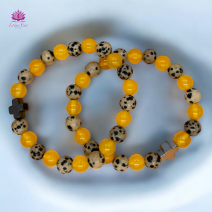 Set of 2 Gemstones Friendship Bracelets - Protection - Dalmation Jasper & Yellow Agate 