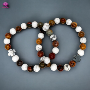 Set of 2 Gemstones Friendship Bracelets - Peace - Picasso Jasper & White Howlite 