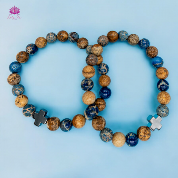 Set of 2 Gemstones Friendship Bracelets - Support - Sodalite & Picturestone
