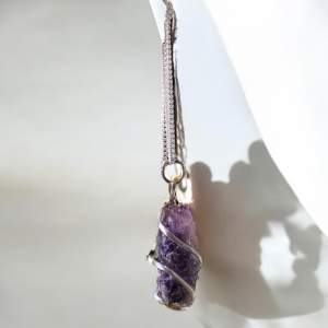 Cascade Wrapped Gemstone Necklace  - Rough Amethyst