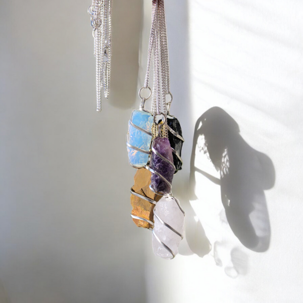Cascade Wrapped Gemstone Necklace  - Rough Amethyst - Image 2