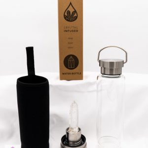Crystal Infused Glass Water Bottle - Cleansing Clear Quartz - Tower