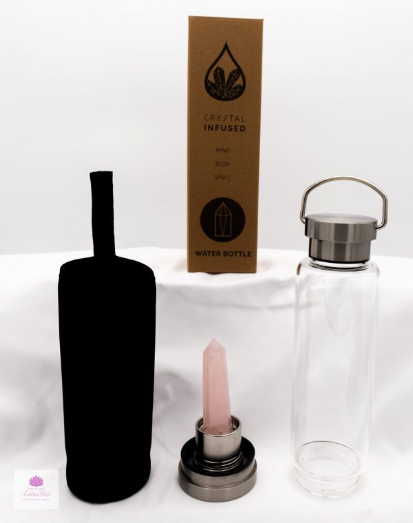 Crystal Infused Glass Water Bottle - Obelisk - Rejuvenating Rose Quartz