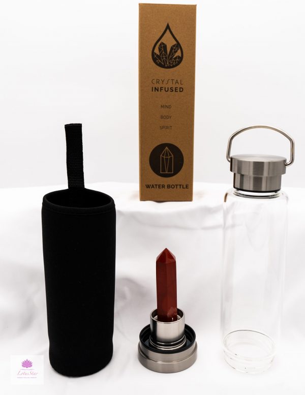 Crystal Infused Glass Water Bottle - Obelisk - Invigorating Red Jasper