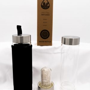 Crystal Infused Glass Water Bottle - Chips - Cleansing Clear Quartz