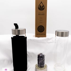 Crystal Infused Glass Water Bottle - Chips - Relaxing Amethyst