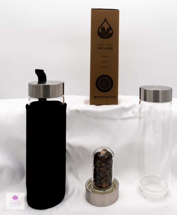 Crystal Infused Glass Water Bottle - Chips - Invigorating Red Jasper
