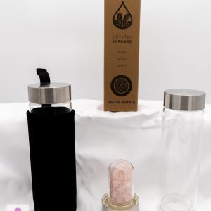 Crystal Infused Glass Water Bottle - Chips -Rejuvenating Rose Quartz
