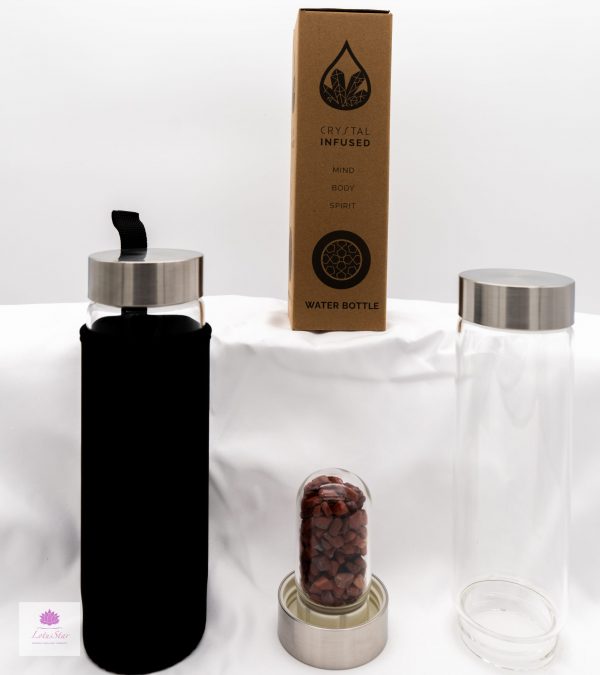 Crystal Infused Glass Water Bottle - Chips - Determined Tiger's Eye