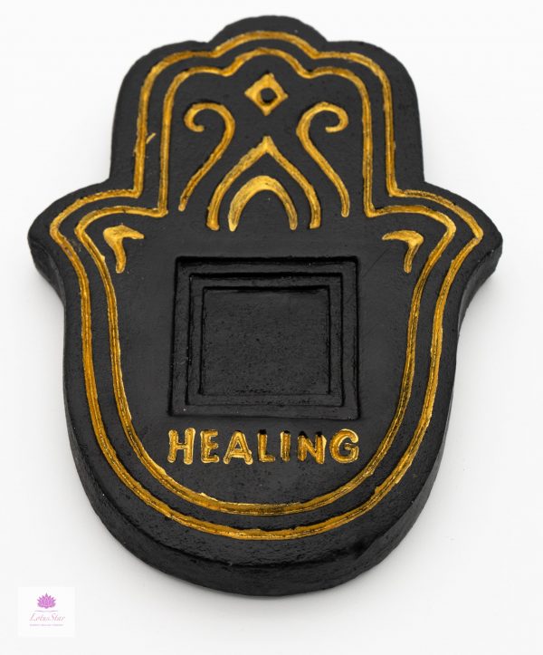 Healing Incense Plate - Black & Gold Lava Stone