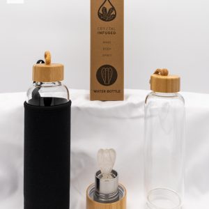 Crystal Infused Glass Water Bottle - Angel - Cleansing Clear Quartz