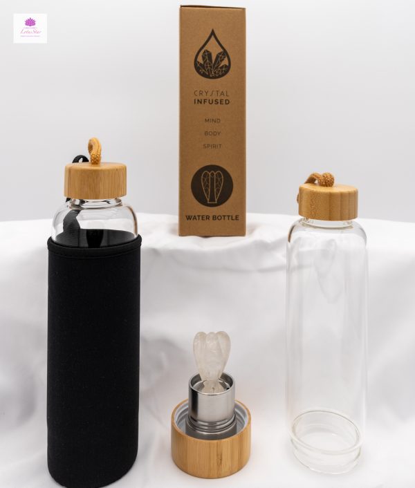 Crystal Infused Glass Water Bottle - Angel - Cleansing Clear Quartz