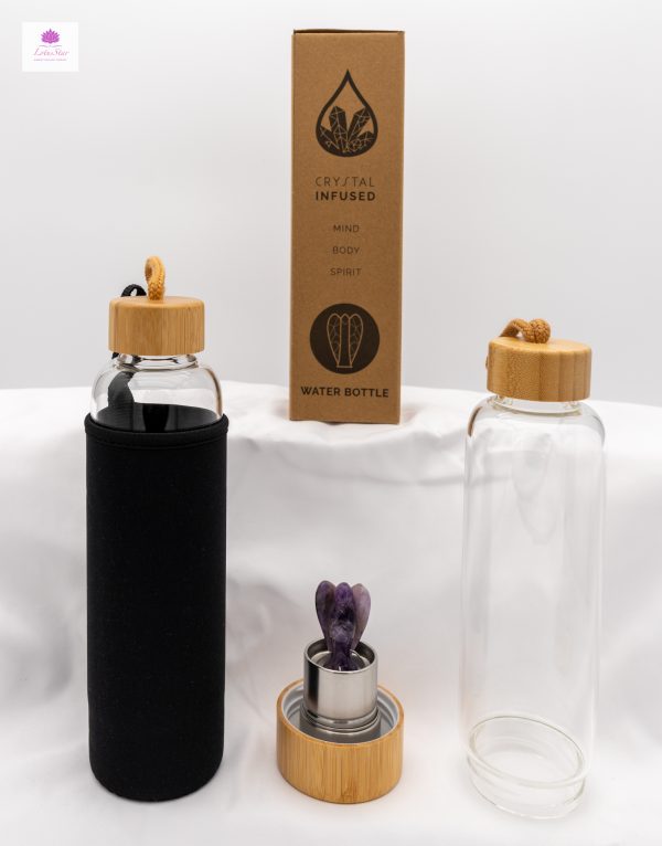 Crystal Infused Glass Water Bottle - Angel - Relaxing Amethyst