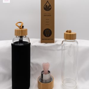 Crystal Infused Glass Water Bottle - Angel - Rejuvenating Rose Quartz