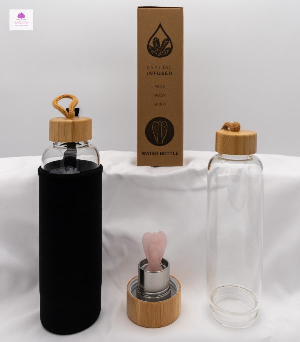 Crystal Infused Glass Water Bottle - Angel - Rejuvenating Rose Quartz