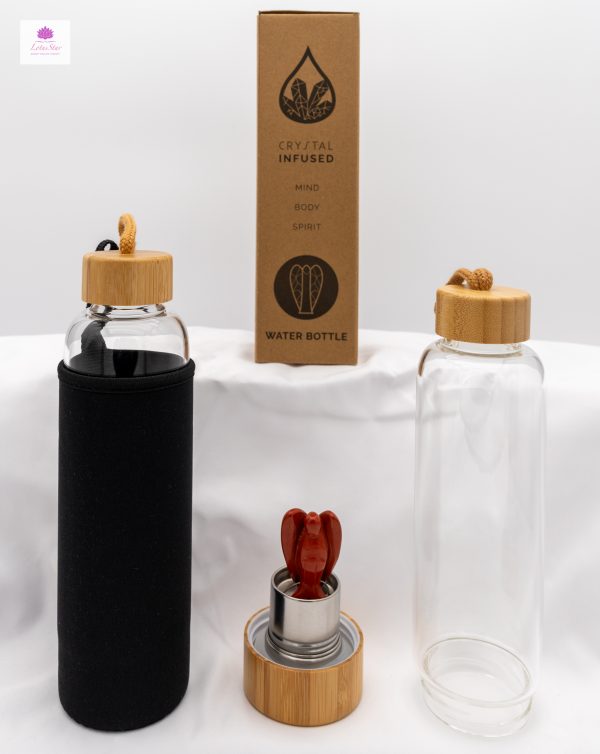 Crystal Infused Glass Water Bottle - Angel - Invigorating Red Jasper