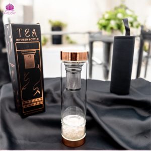 Crystal Glass Tea Infuser Bottle - Rose Gold - Rock Quartz