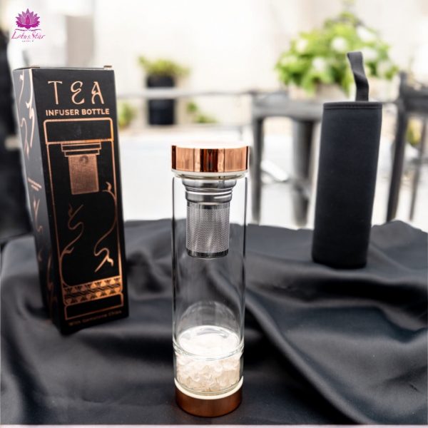 Crystal Glass Tea Infuser Bottle - Rose Gold - Rock Quartz