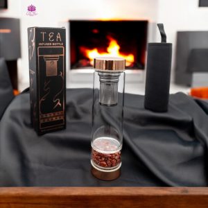 Crystal Glass Tea Infuser Bottle - Rose Gold - Red Jasper