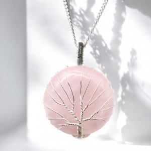 Tree of Life Gemstone Necklace - Rose Quartz