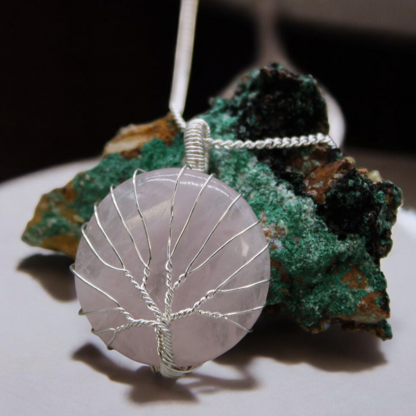 Tree of Life Gemstone Necklace - Rose Quartz - Image 4