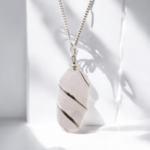 Cascade Wrapped Gemstone Necklace  - Rough Rose Quartz