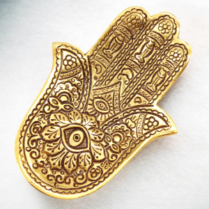 Gold Aluminium Small Hamsa Incense Holder  - 13x5.5cm