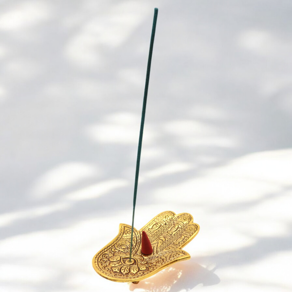 Gold Aluminium Small Hamsa Incense Holder  - 13x5.5cm - Image 2