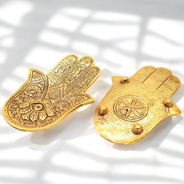Gold Aluminium Small Hamsa Incense Holder  - 13x5.5cm - Image 3