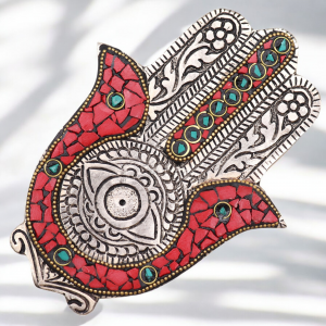 Red & Green Small Hamsa Incense Holder  - 13x5.5cm