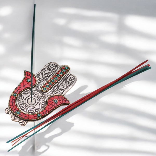 Red & Green Small Hamsa Incense Holder  - 13x5.5cm - Image 3