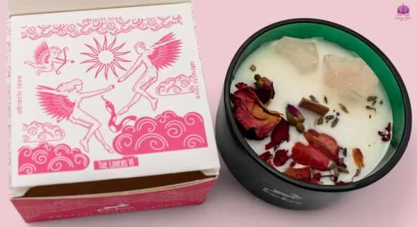 Hop Hare Crystal Magic Flower Candle - The Lovers - Rose Meadow & Rose Quartz