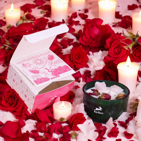 Hop Hare Crystal Magic Flower Candle - The Lovers - Rose Meadow & Rose Quartz - Image 2