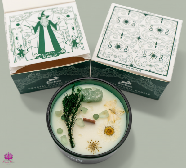Hop Hare Crystal Magic Flower Candle - The Magician - Enchanted Mint & Jade