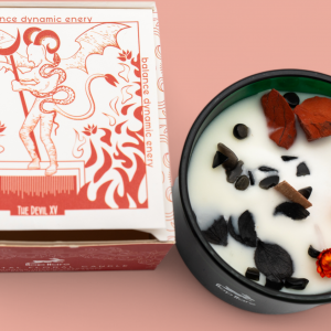 Hop Hare Crystal Magic Flower Candle - The Devil - Blooming Inferno and Red Jasper & Black Agate