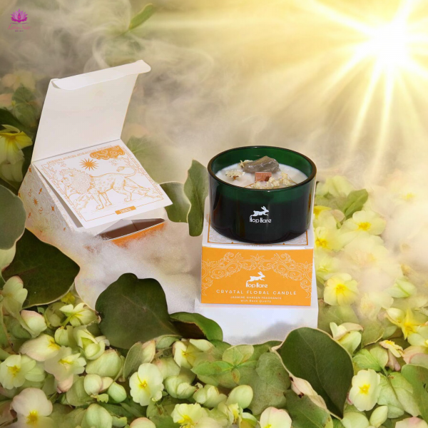 Hop Hare Crystal Magic Flower Candle - The Lion - Jasmine Garden & Rock Quartz - Image 2