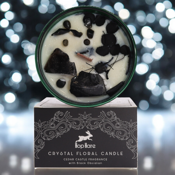 Hop Hare Crystal Magic Flower Candle - The Knight of Swords - Cedar Castle & Black Obsidian - Image 3