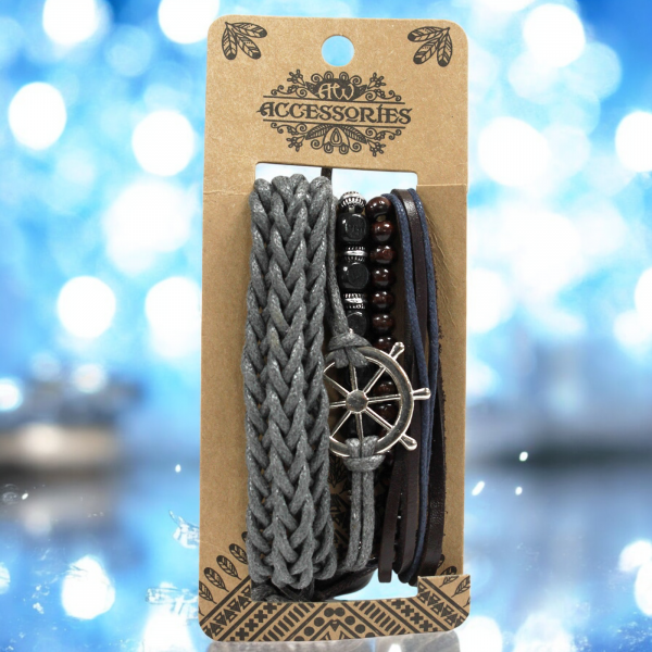 Men's Bracelet Set - Metal & Leather (asst) - Image 2