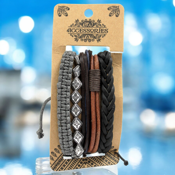 Men's Bracelet Set - Metal & Leather (asst) - Image 4