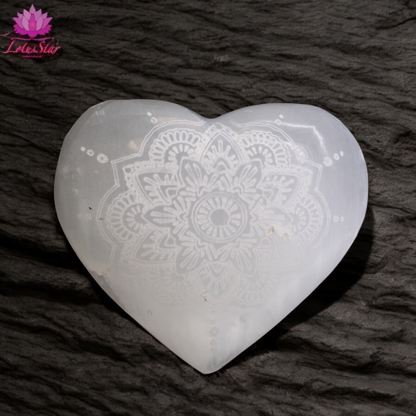 Selenite Heart - 7-8cm - Mandala Engraved - Image 2