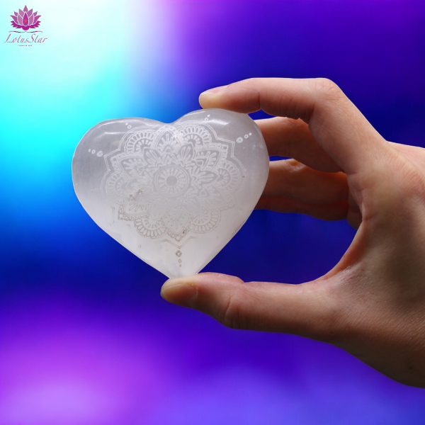 Selenite Heart - 7-8cm - Mandala Engraved - Image 3