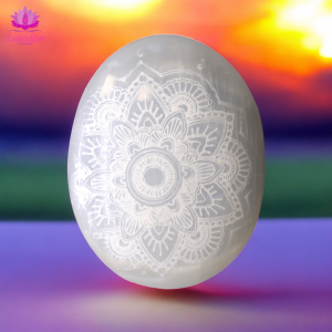 Selenite Palm Stone - 7cm - Mandala Engraved