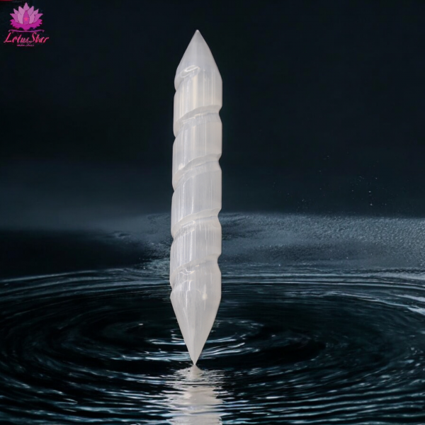Selenite Spiral Wand - 16 cm Point Both Ends - Image 2