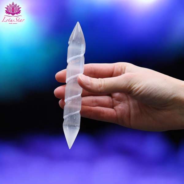 Selenite Spiral Wand - 16 cm Point Both Ends - Image 3