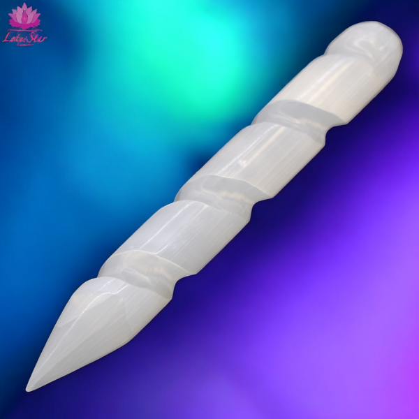 Selenite Spiral Wand - 16 cm Point One Ends - Image 2