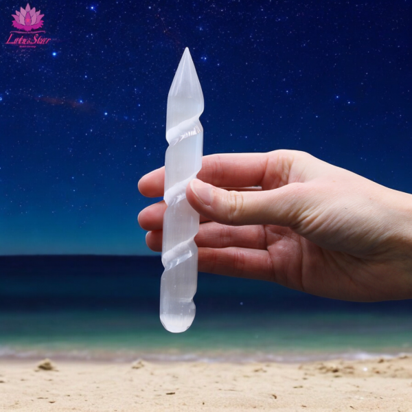 Selenite Spiral Wand - 16 cm Point One Ends - Image 3